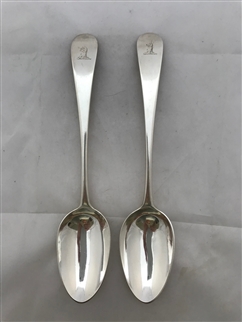 Antique Hallmarked Sterling Silver Pair George III Old English Pattern Tablespoons 1781