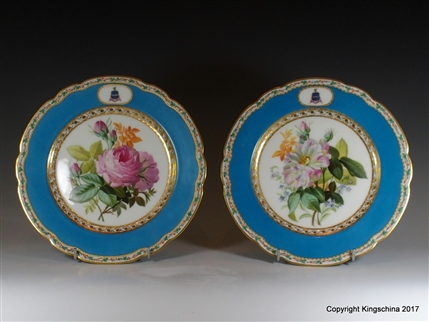 Pair Paris Armorial Porcelain Plates WELD of LULWORTH CASTLE DORSET Coat Arms Crest