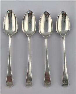 Set Four Antique Sterling Silver Hallmarked George III Old English Pattern Dessert Spoons 1782