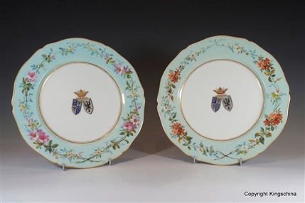 Pair Armorial Porcelain Plates MARQUIS DE CHAMBRUN Pineton