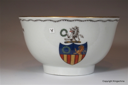 English Armorial Porcelain Tea Bowl  GARLAND Family Crest Coat Arms