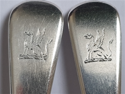 Pair Antique George III Hallmarked Sterling Silver Old English Pattern Teaspoons, 1817