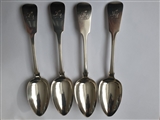 Antique Irish Georgian Hallmarked Sterling Silver Set 4 Fiddle Rat Tail Pattern Table Spoons 1825