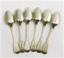 Antique George III Hallmarked Silvergilt Set Six Fiddle Thread Tea or Egg Spoons 1803