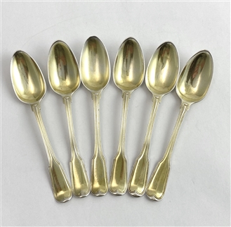 Antique George III Hallmarked Silvergilt Set Six Fiddle Thread Tea or Egg Spoons 1803