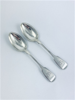 Antique William IV Hallmarked Sterling Silver Pair Fiddle Pattern Dessert Spoons 1837