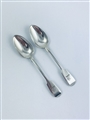 Antique William IV Hallmarked Sterling Silver Pair Fiddle Pattern Teaspoons 1836