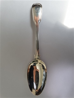 Antique Victorian Hallmarked Sterling Silver Fiddle and Thread Pattern Dessert Spoon, 1850
