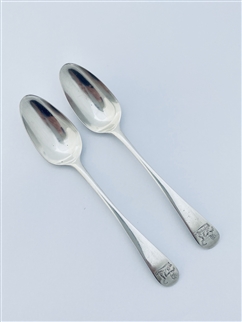 Antique George III Hallmarked Sterling Silver Pair Old English Pattern Teaspoons 1789