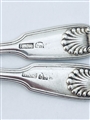 Antique Indian Colonial Sterling Silver Pair Fiddle Thread and Shell Pattern Salt Spoons c.1845