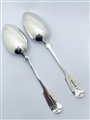 Pair Antique Victorian Hallmarked Sterling Silver Fiddle Pattern Tablespoons 1849