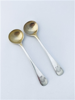 Antique Victorian Hallmarked Sterling Silver Pair Old English Pattern Salt Spoons 1882