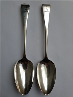 Pair of Antique George III Hallmarked Sterling Silver Old English Pattern Table Spoons,1805