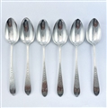 Set Six Antique Irish George III hallmarked sterling silver bright-cut dessert spoons, 1793