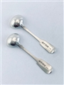 Pair Antique William IV Sterling Silver Hallmarked Fiddle Pattern Salt Spoons 1834