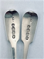 Pair Antique William IV Sterling Silver Hallmarked Fiddle Pattern Salt Spoons 1834