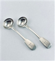 Pair Antique Georgian Sterling Silver Hallmarked Fiddle Pattern Salt Spoons 1834