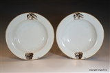 Pair English Armorial Plates HAWK EAGLE FALCON crest Arms