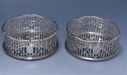 Pair of George III Antique Silver Wine Coasters made in 1768