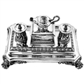 ANTIQUE VICTORIAN SILVER INKSTAND 1880 INKWELL DESK TIDY PEN TRAY