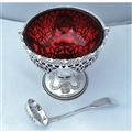 Ruby Red Glass Sugar Basket & Spoon