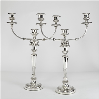 A Pair of 3 light George III Silver Candelabra