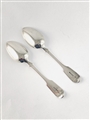Fine Pair antique Exeter silver hallmarked sterling silver fiddle pattern dessert spoons 1842