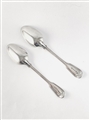 A Heavy Pair antique hallmarked sterling Victorian silver Fiddle Thread Tablespoons 1842