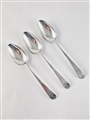 A fine set of three Antique hallmarked sterling silver old english pattern dessert spoons by Hester Bateman 1882