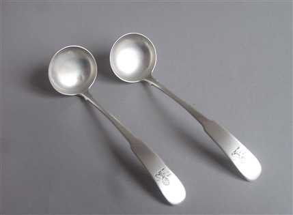 A FINE PAIR OF GEORGE III TODDY LADLES MADE BY WILLIAM MILL OF MONTROSE AND ASSAYED IN EDINBURGH IN 1817.