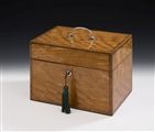 THE FAULKBOURN HALL CASED TEA CADDIES. AN IMPORTANT & VERY UNUSUAL PAIR OF GEORGE III TEA CADDIES MADE IN LONDON IN 1793 BY WILLIAM FRISBEE. ALL CONTAINED WITHIN A CONTEMPORARY SATINWOOD CASE, THE HINGES AND HANDLE ALSO HALLMARKED FOR 1793