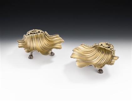 An Extremely Fine & Unusual Pair of George III Shell Dishes Made in London in 1814 by William Elliott
