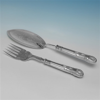 Pair of Victorian Kings Pattern Silver Fish Servers