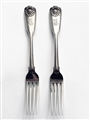 Pair Antique Hallmarked Sterling Silver Fiddle Thread & Shell Dessert Forks 1843