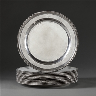 Twelve George III silver dinner plates from the Percy service