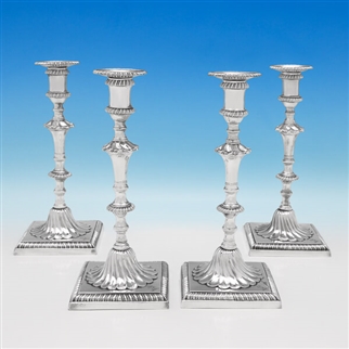 Set of 4 George III Cast Sterling Silver Candlesticks