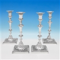 Set of 4 George III Cast Sterling Silver Candlesticks