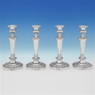 Set of 4 George IV Period Sterling Silver Candlesticks