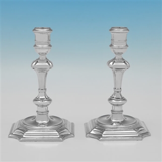 Pair of George II Cast Sterling Silver Candlesticks