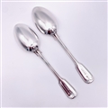 Antique Hallmarked Sterling Silver Pair Victorian Fiddle  & Thread Pattern Dessert Spoons 1853