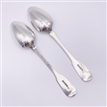 Antique Hallmarked Irish Sterling Silver Pair William IV  Fiddle Pattern with Rat-Tail Dessert Spoons 1833