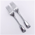Antique Hallmarked Sterling Silver Pair Fiddle, Thread, & Shell Pattern Dessert Forks 1843-44