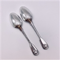 Antique Hallmarked Victorian Sterling Silver Pair Fiddle Thread and Shell Pattern Dessert Spoons 1840