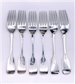 Set six Victorian hallmarked sterling silver fiddle pattern table forks by George Adams