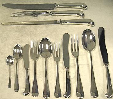 Rattail Pattern, Sterling Silver Flatware Set, With Pistol handled Knives