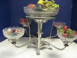 4 Arm Sheffield Epergne With Crystal Bowls