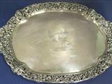 Exceptional, Cast Border Sterling Silver 2 Handled Tray