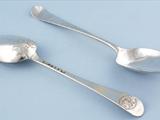 Pair only of Hester Bateman shell-backed table spoons