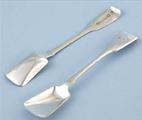 Pair silver William IV Irish spade salt spoons