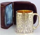Victorian parcel gilt mug in case